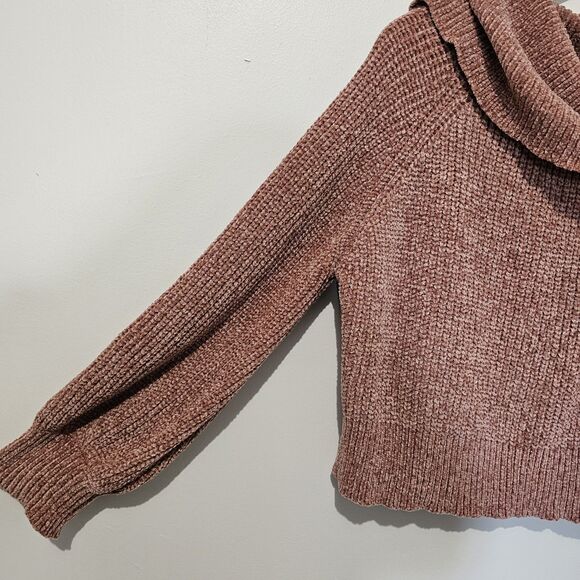 Blush & Bloom - Sweater Chunky Knit Cowl Turtleneck Cropped - Size L - Pink - Picture 6 of 7